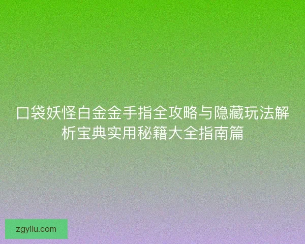 口袋妖怪白金金手指全攻略与隐藏玩法解析宝典实用秘籍大全指南篇