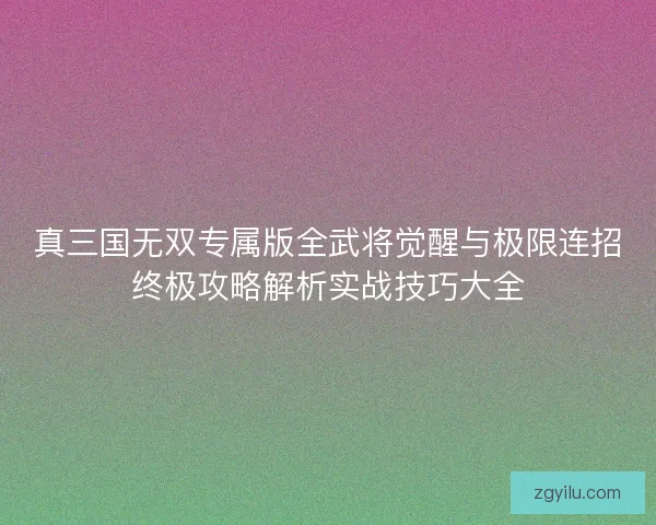 真三国无双专属版全武将觉醒与极限连招终极攻略解析实战技巧大全